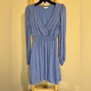 Gianni Bini Light Blue Polka Dot Long-Sleeve Wrap Dress